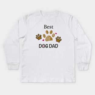 Brown paw print with hearts. Best dog dad text Kids Long Sleeve T-Shirt